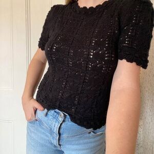Anthropologie Black Crochet Top